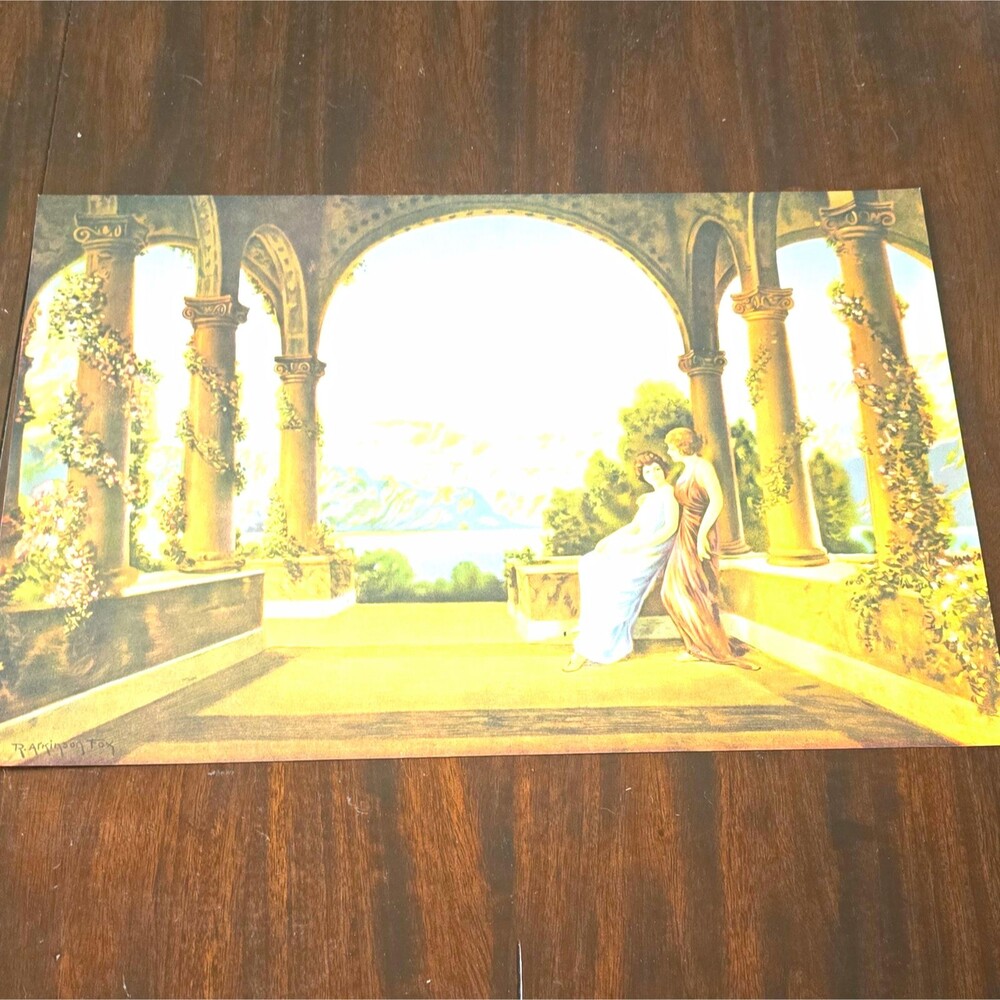 Vintage R Atkinson Fox Signed Twilight Print 12x18 Antique Lithograph 1920s Deco